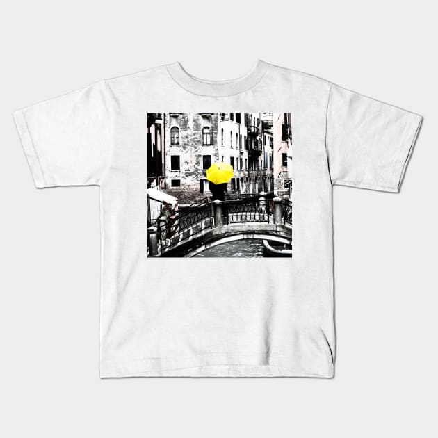 Yellow Umbrella in Venice Kids T-Shirt by FlyingDodo